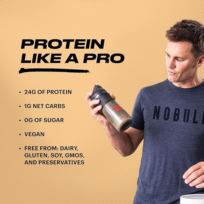 TB12 Plant Based Protein Powder by Tom Brady, 24g of Vegan Pea Protein, Low Sugar, Low Carb, Non-GMO, Keto Friendly, Paleo, Sugar Free, Vanilla Flavor (30 Servings/2.12lbs)