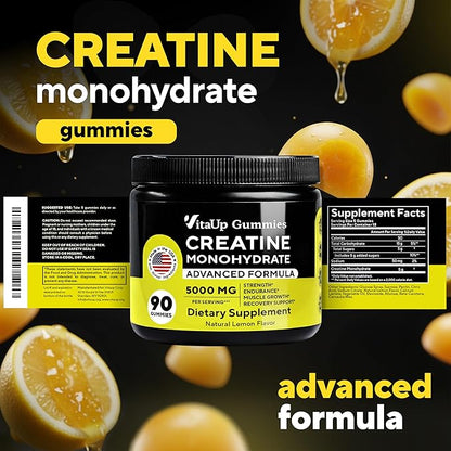 VitaUp Creatine Monohydrate Gummies for Men & Women - USA Made Monohydrate Creatine for Men 5000mg Per Serving - Supports Energy Levels, Training Endurance & Muscle Performance - 90 Gummies