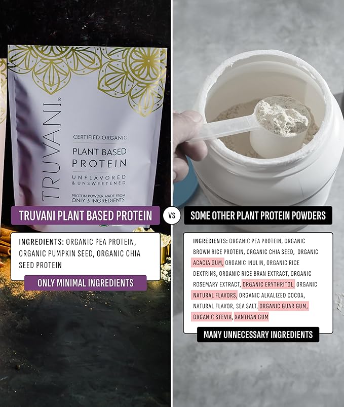Truvani Pea Protein Powder | Unflavored | 20g Organic Vegan Plant Based Protein | 20 Servings | Keto | Gluten & Dairy Free | Low Carb | No Added Sugar