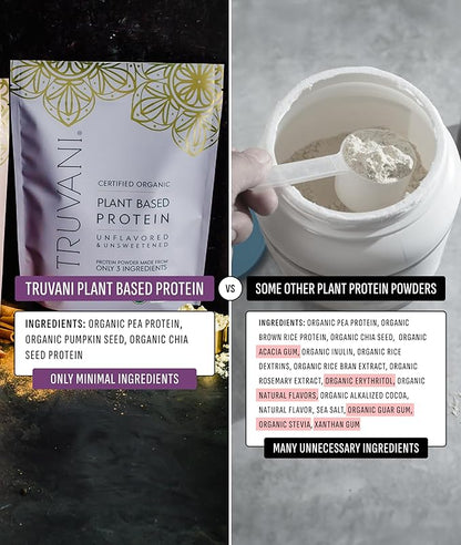 Truvani Pea Protein Powder | Unflavored | 20g Organic Vegan Plant Based Protein | 20 Servings | Keto | Gluten & Dairy Free | Low Carb | No Added Sugar