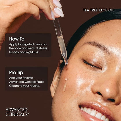 Advanced Clinicals Tea Tree Oil For Skin Facial Serum | Tea Tree Serum For Face With Vitamin E + Botanicals To Help Improve Appearance Of Large Pores & Skintone For Smoother Looking Skin, 1.8 Fl Oz