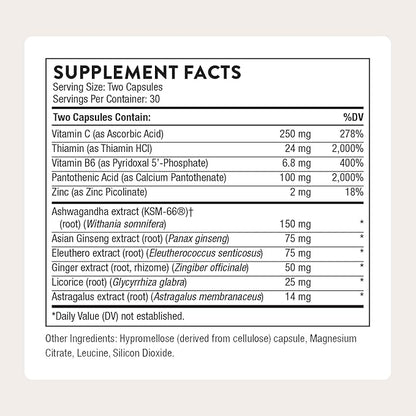 THORNE - Stress Balance - Adrenal Support Supplement with B Vitamins, Vitamin C, Ashwagandha, Ginseng & Zinc* - Third-Party Certified - Gluten, Dairy & Soy-Free - 60 Capsules