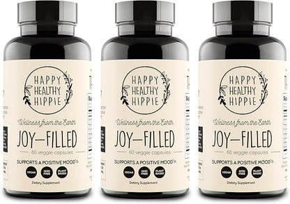 Joy-Filled Mood Support Supplement - 7 Herb Complex + St. Johns Wort (180 Ct) | Rhodiola Rosea, Eleuthero, Ashwagandha | Stress Relief – Helps Calm The Mind & Body | 100% Plant-Based Happy Pills