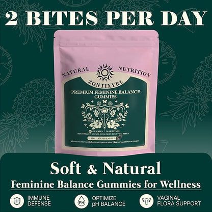 Premium Feminine Balance Gummies Women - Pineapple Gummies for Women pH Probiotic and Immune Support Vegan Gluten Free 60 Gummies 30 Servings