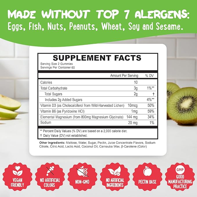 Center-Filled Magnesium Glycinate Gummies 400MG - High Absorption for Kids, Teens & Adults - Supplement for Sleep, Calm & Muscle Relaxation with B6 & D3 - Gluten Free & Vegan Friendly - 120 Count