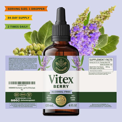 HERBAMAMA Vitex Chasteberry Supplement for Women - Natural Menopause Support* with Vitex Berry Tincture - Chaste Tree Berry Drops for Hormonal Balance & Cycle Support* - 84-Day Supply