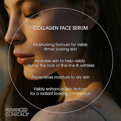 Advanced Clinicals Collagen Serum For Face | Visible Anti Aging Collagen Peptide Serum + Hyaluronic Acid Moisturizer Improves Look Of Wrinkles, Dry Skin, & Fine Lines, No added Fragrance, 1.75 Fl Oz