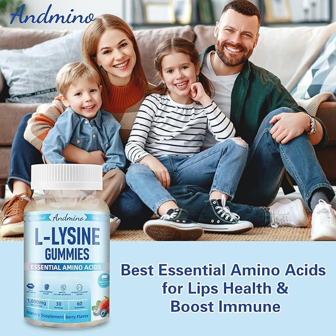 L-Lysine Gummies 1000 mg, with Trehalose, L Lysine Gummies for Lips & Oral Wellness, Immune Support & Collagen & Calcium, for Adults & Kids, Non-GMO, Vegan, Gluten Free, Berry Flavor, 120