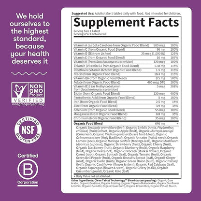 Garden of Life Organics Multivitamin for Women - Women's Once Daily Multi - Whole Food Multi with Iron, Biotin, Vegan Organic Womens Multivitamin for Health, Energy Hair Skin and Nails, 60 Tablets