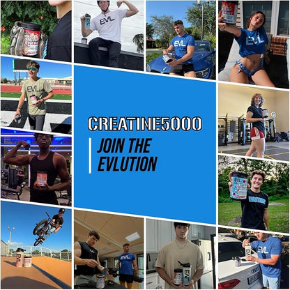 Evlution Nutrition Creatine 5000 - Supports Faster Recovery, Lean Muscle Growth & Performance - Pre & Post Workout Powder - 5000mg Pure Creatine Monohydrate Per Serving - 100 Servings - Unflavored