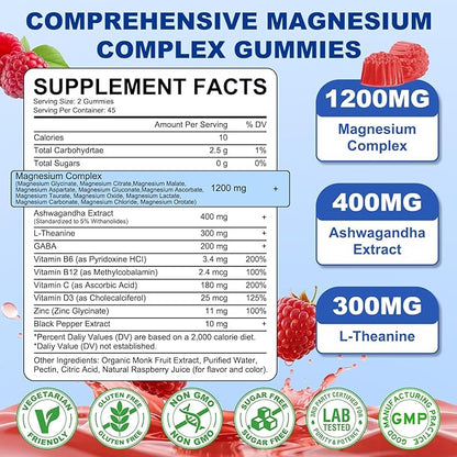 90 Count | Magnesium Complex Gummies for Women & Men, 12 Forms of Magnesium (Glycinate, Citrate& More), Magnesium Supplement with Ashwagandha – Supports Sl♡ep, Bone, Energy, Raspberry Flavor