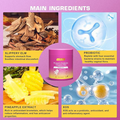 Her Juicy Feminine Probiotics Gummies for Women with Slippery Elm - Pineapple Flavor, pH Balance & Immune Health Support - Digestive & Feminine Support - Vegan Supplement, 60 C