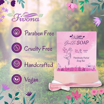 FIVONA Yoni Soap Herbal Bar 5.3oz for Gentle Feminine Intimate Wash and Whole Body All-Natural Handmade Includes Exfoliating Scrubber Foaming Net - Natural Detox and Vagi Cleansing