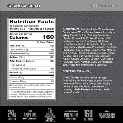 BSN SYNTHA-6 EDGE Protein Powder, Cookies n Cream Flavored Powder with Hydrolyzed Whey, Micellar Casein, for Muscle Gain, Low Sugar, 24g Protein, Cookies & Cream, 48 Servings, 4.23 Pound (Pack of 1)