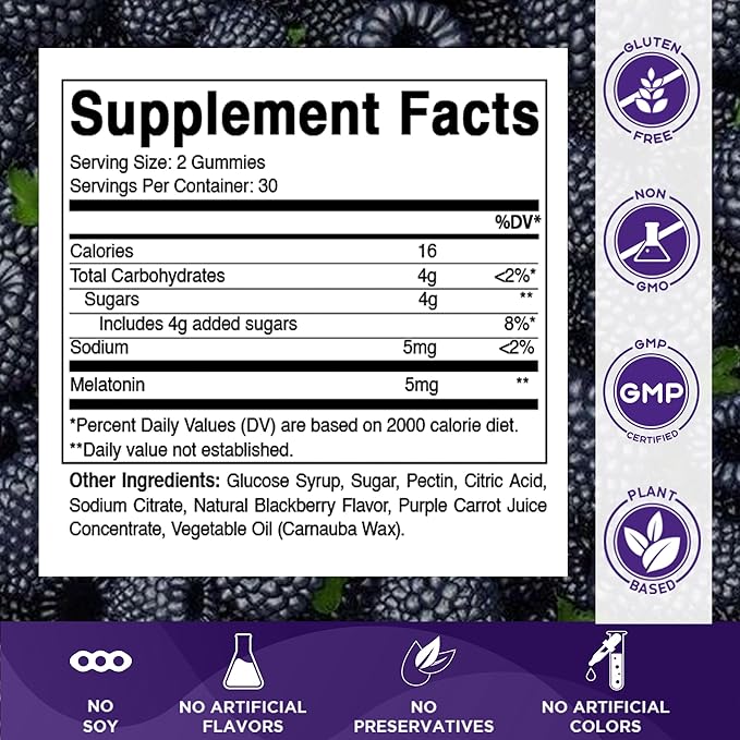 Vitamatic Melatonin Gummies – (2.5 mg, 5 mg & 10 mg Doses) | 60 Vegan Gummies per Bottle | Pack of 2