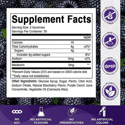 Vitamatic Melatonin Gummies – (2.5 mg, 5 mg & 10 mg Doses) | 60 Vegan Gummies per Bottle | Pack of 2