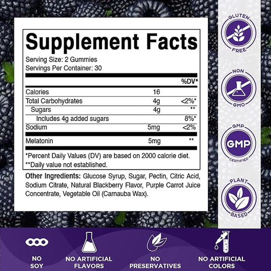 Vitamatic Melatonin Gummies – (2.5 mg, 5 mg & 10 mg Doses) | 60 Vegan Gummies per Bottle | Pack of 2