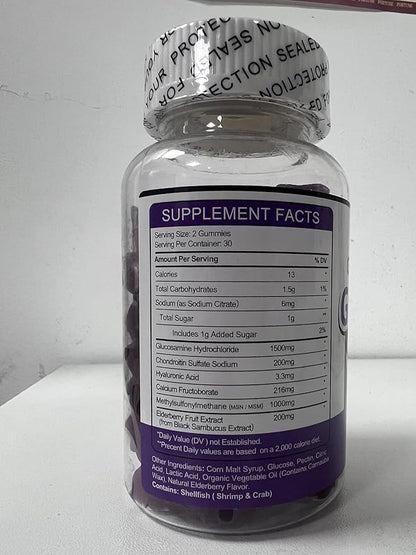 GORNVB Glucosamine Chondroitin Gummies with MSM & Elderberry – Extra Strength Mobility & Flexibility Support, Antioxidant Immune Supplement for Women & Men