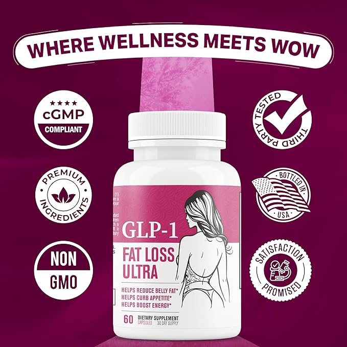 GLP-1 Fat Loss Ultra - Weight Loss Pills, Appetite Suppressant & Fat Burner for Women | Supports Healthy Pathways Associated with GLP-1 Activity | 3rd Party Tested Supplement - 60 Capsules for Adults