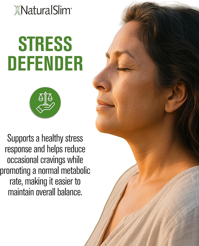 NaturalSlim Stress Relief Supplement - Stress Defender, High Cortisol Reducer, Control Cravings, Sleep & Metabolism Support with Vitamin B5 Pantothenic Acid & L Tyrosine 180 Vegetable Capsules 3 Pack