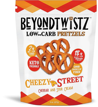 BeyondTwistz Low Carb Pretzels, Starter Pack, Keto Friendly, 2g Net Carbs, 18g Protein, Powered By HealthSense® High Fiber Wheat Flour, Family Size 8oz Bag, Pack of 4