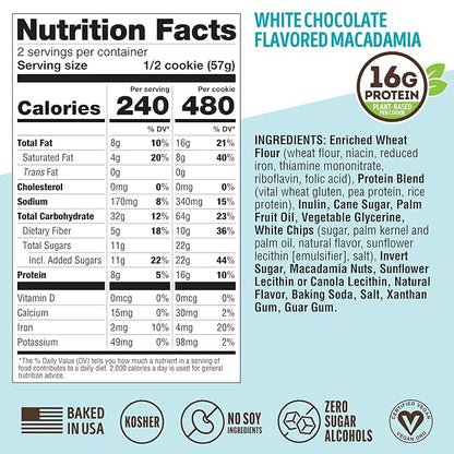 Lenny & Larry's Complete Protein Cookie, [White Chocolate Flavored Macadamia], Chewy Soft Baked, 16g Plant Protein, Vegan, Non-GMO, High Fiber, [4 Ounce]Cookie (Pack of 12)