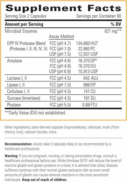 Integrative Therapeutics Similase GFCF - Digestive Enzyme Supplement for Adults - Supports Casein & Gluten Digestion* - Gas & Bloating Support* - Dairy-Free & Vegan - 120 Count (60 Servings)