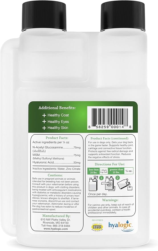 Hyalogic HyaFlex PRO – Hyaluronic Acid Joint Supplement for Dogs – Glucosamine & MSM Hip & Joint Support – for Dog Joints – 30-60 Day Supply - 240ml