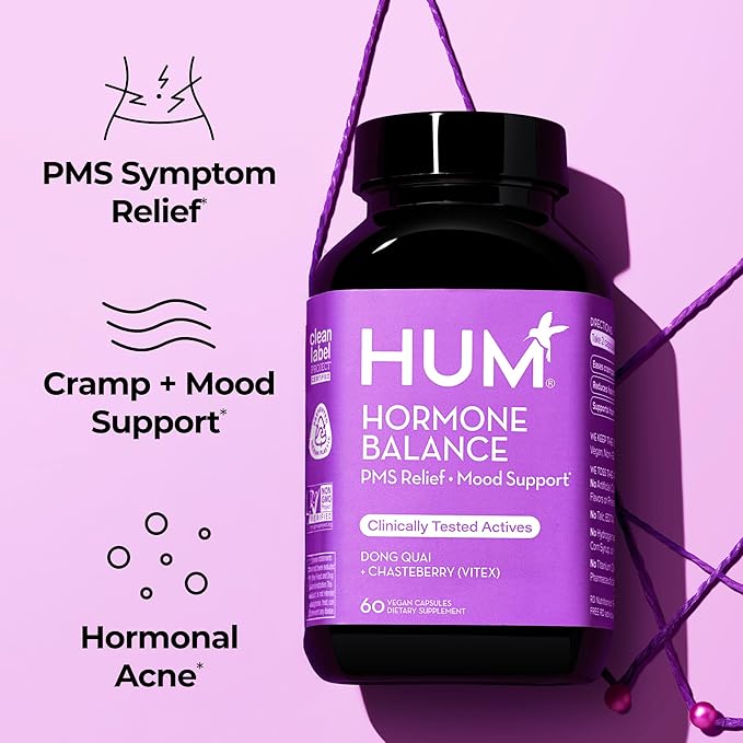 HUM Hormone Balance for Women, Supplement for Women's Health with Chasteberry & Dong Quai, Support for PMS Symptoms, Cramps, Irritability, Hormonal Balance, Monthly Support, 60 Capsules