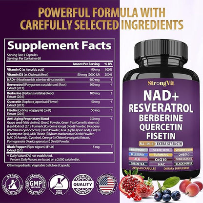 NAD Resveratrol Supplement for Women & Men. Support Cellular Health, Energy + Healthy Aging. Advanced Formula, Plus Third-Party Lab Tested in USA (120 Capsules)