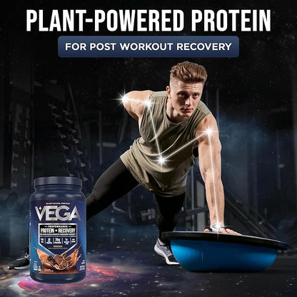 Vega Sport Vegan Protein Powder + Recovery - 30g Plant Based Protein per Serving, Mocha, 19 Servings, 5g BCAAs, Probiotics, NSF Certified, for Shakes & Smoothies, 1.8lbs (Packaging May Vary)