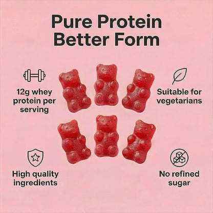 Protein Gummies – 12g High Protein Snack, Mixed Berry Flavor, No Added Sugar, Whey Protein Gummies, Supports Muscle Recovery, Post Workout Supplement