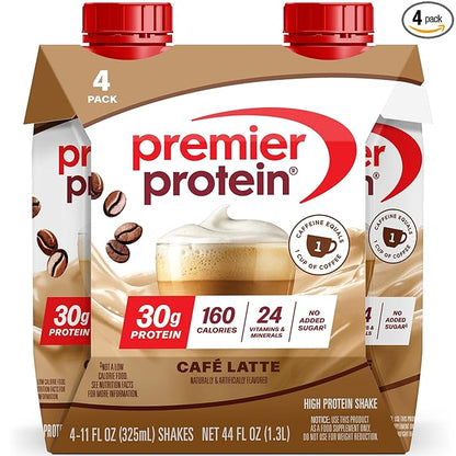 Premier Protein Shake, Café Latte with Caffeine for Energy – 30g Protein, No Added Sugar, 24 Vitamins & Minerals to Support Immune Health, 11 fl oz, 4 Pack