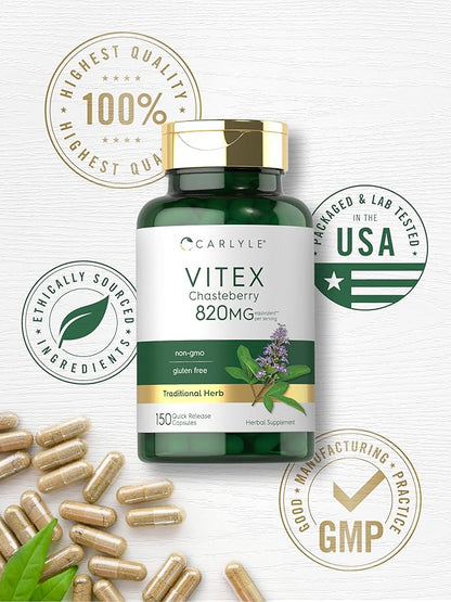Carlyle Vitex Chasteberry Supplement | 150 Capsules | Vitex Agnus-Castus Fruit for Women | Non-GMO, Gluten Free