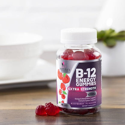 B12 Energy Gummies - 4500 mcg Vitamin B12 Per Serving - Extra Strength Chewable B12 Supplement for Energy, Metabolism & Immune Support - For Women, Men & Kids - Natural & Berry Flavored - 60 Gummies