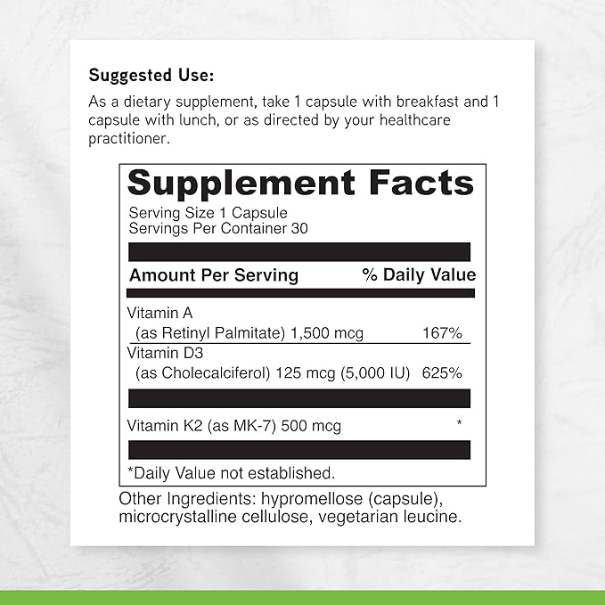 DAVINCI Labs ADK - Helps Support Bone, Heart & Immune Health - Dietary Supplement with Vitamins A, D3 & K2 (as MK-7) - Vegetarian, Gluten Free & Soy Free - 60 Capsules