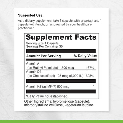 DAVINCI Labs ADK - Helps Support Bone, Heart & Immune Health - Dietary Supplement with Vitamins A, D3 & K2 (as MK-7) - Vegetarian, Gluten Free & Soy Free - 60 Capsules