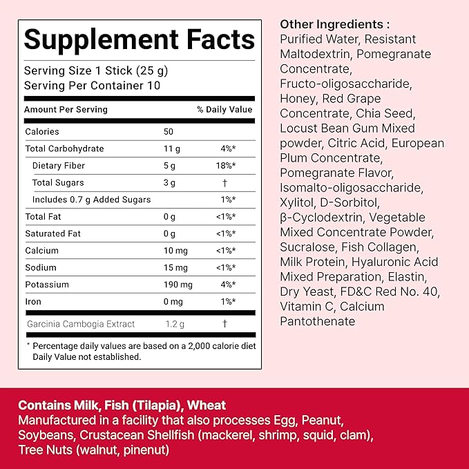 FOODOLOGY Coleology Cutting Stick Jelly (Pomegranate) – Dietary Fiber Supplement for Healthy Weight Management, Chia Seeds & Garcinia Cambogia, Korean Beauty with Collagen – 10 Sticks