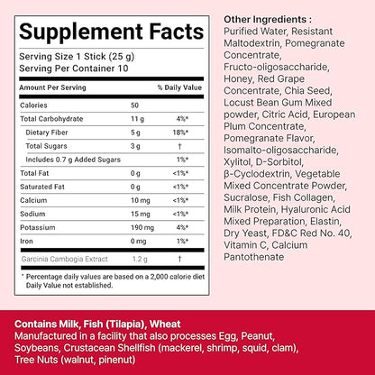 FOODOLOGY Coleology Cutting Stick Jelly (Pomegranate) – Dietary Fiber Supplement for Healthy Weight Management, Chia Seeds & Garcinia Cambogia, Korean Beauty with Collagen – 10 Sticks (Pack of 3)