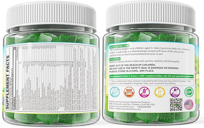 Kids Super Greens Gummies, w/Multivitamins, 20+ Veggie Fruit, Prebiotics, Calcium, Omega-3 (DHA/EPA), Kids Vitamins Greens Superfood Gummies for Picky Eaters Growth, Energy, Immune, Digestion, 2 Pack