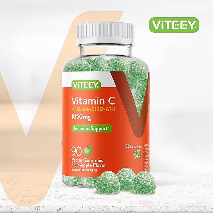 Viteey Chewable Vitamin C Gummies for Adults - 1050mg Maximum Strength Immune Support Supplement - Vegan, Gluten Free - 90 Count