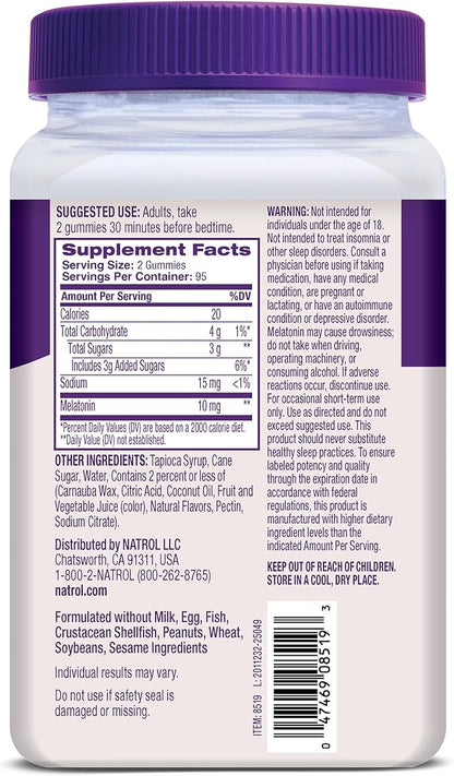 Natrol Melatonin Gummies, Sleep Support, 190 Strawberry-Flavored Adult Melatonin Gummies, 10 mg Sleep Aids for Adults