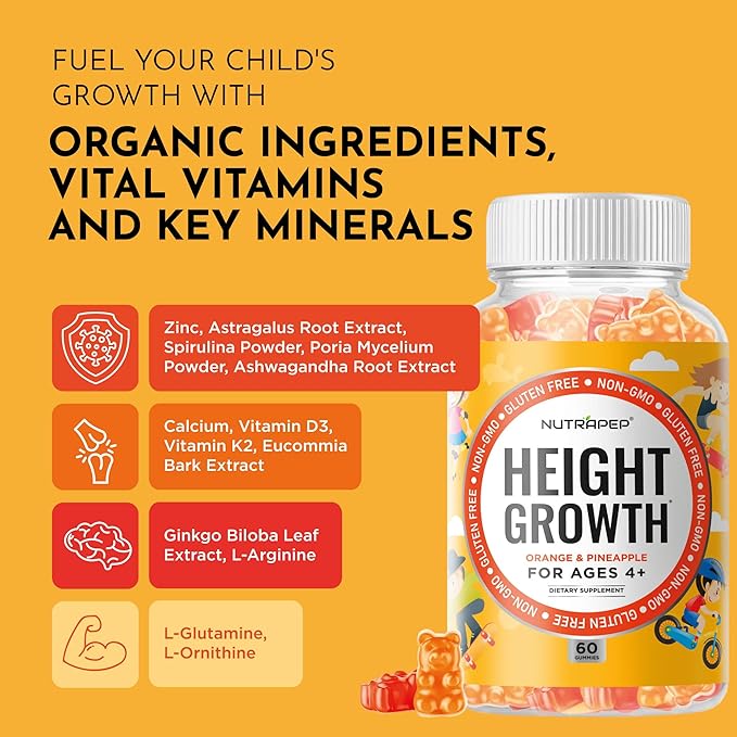 NutraPep Teens Height Growth Supplement Gummies - Kids Grow Taller Natural Height Increaser Multivitamin - with Calcium Vitamin D3 K2 Zinc L-Arginine L-Glutamine L-Ornithine for Boys Girls