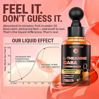 L Theanine and GABA Supplements | GABA Calming with Lemon Balm Extract, L-Theanine and Magnesium with B6 | Liquid GABA L Theanine Supplements | Stress Relief & Relaxation GABA Drops