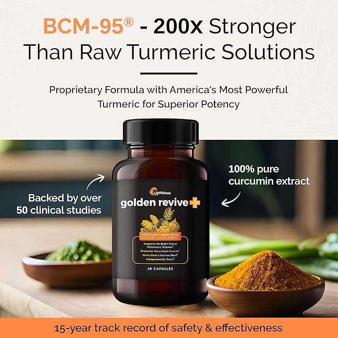 UpWellness Golden Revive + Joint Support Supplement Featuring Turmeric with Black Pepper, Quercetin, and Magnesium- Turmeric Boswellia Supplement - 6 Active Ingredients for Joint Care - 60 Capsules