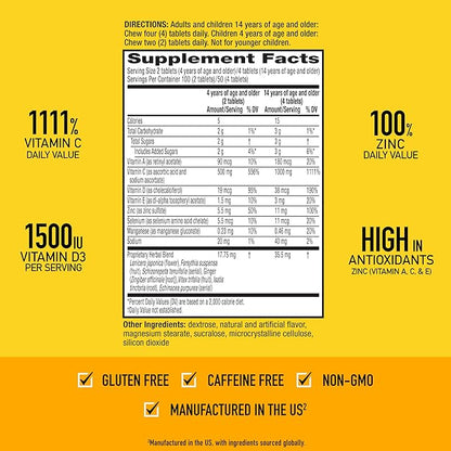 Airborne Vitamin C 1000mg (per Serving) - Citrus Chewable Tablets (116 Count in a Bottle), Gluten-Free Immune Support Supplement, with Vitamins A C E, Zinc, Selenium, Echinacea, Ginger, Antioxidants