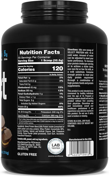 PEScience Select Protein Powder, Whey and Casein Blend, Lean Protein Powder for Women and Men, Low Calorie, Low Carb, Keto Friendly, Gluten Free, Chocolate Peanut Butter Cup - 55 Servings