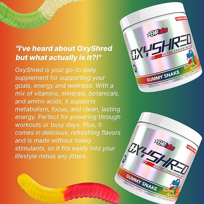 EHP Labs OxyShred Pre Workout Powder - Preworkout Powder with L Glutamine & Acetyl L Carnitine, Energy Boost Drink - Gummy Snake, 60 Servings