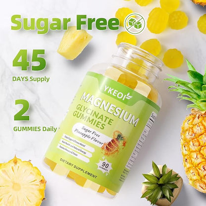 90 CT Magnesium Glycinate Gummies 500 mg with Ashwagandha,Sugar Free Magnesium Supplement Triple Magnesium Complex with Citrate,Malate,Vitamin C D3 B6,for Women and Men Kids Sleep Relaxation