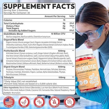 Probiotics for Women and Men, with 15 Prebiotics, 16 Digestive Enzymes & Postbiotics - Probiotics for Digestive Health & Bloating, Probiotic Gummies for Gut Health & Immunity, Sugar-Free, 60 Gummies